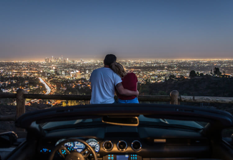 Couple overlooking the LA skyline