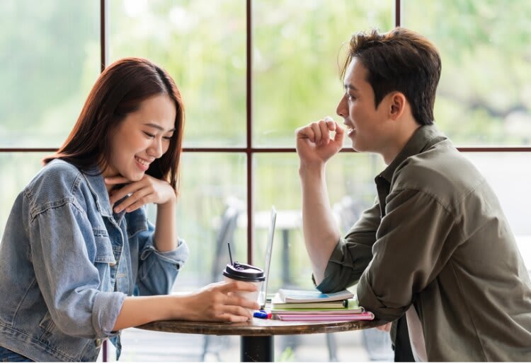 A man and a woman going on a first date. 