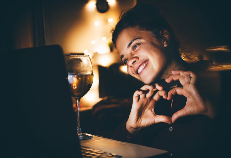 Woman having a successful video chat date
