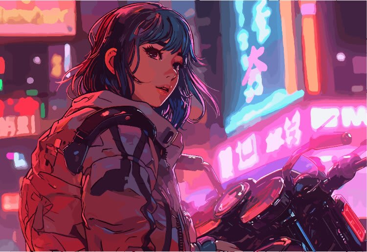 Anime girl sitting on a motorcycle