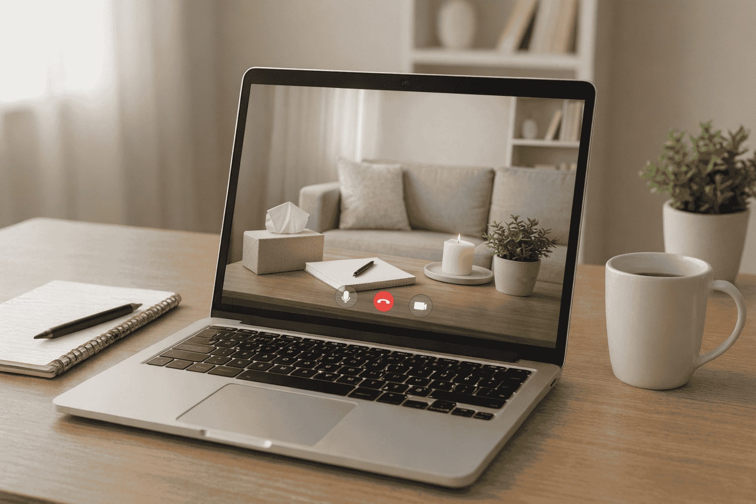 a laptop computer sitting on top of a wooden desk