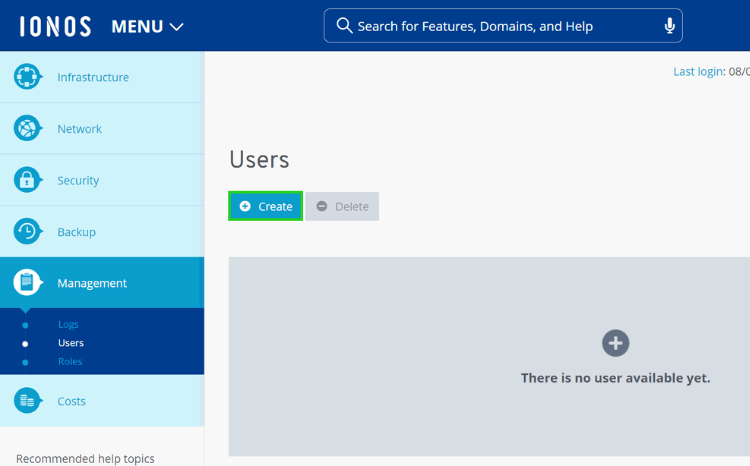 IONOS Web Hosting platform