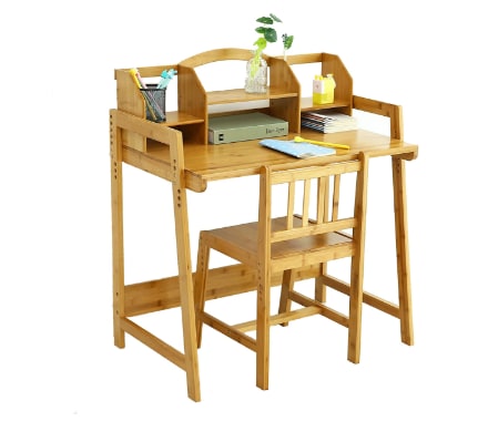 Unicoo Bamboo Height Adjustable Kids Desk and Chair Set