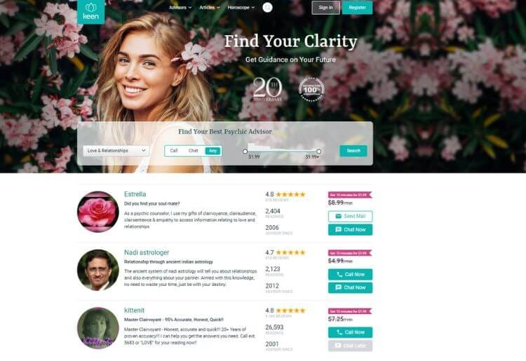 Keen - A friendly network where you can get matched with your next psychic.
