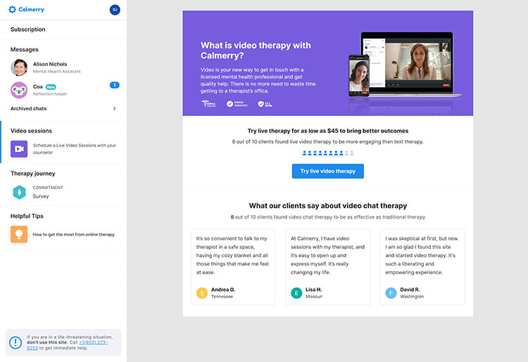 Calmerry Online Therapy Review Getting Started