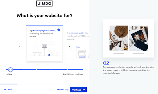 Building a website with Jimdo screenshot