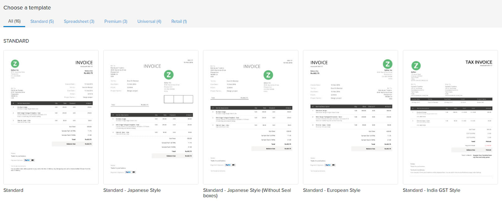 zoho invoicing