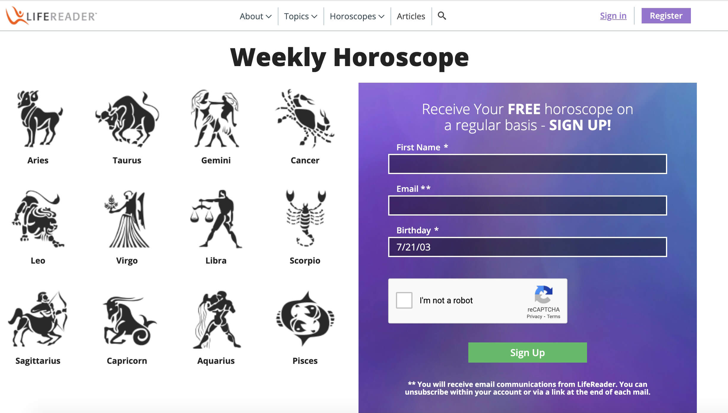 LifeReader weekly horoscope