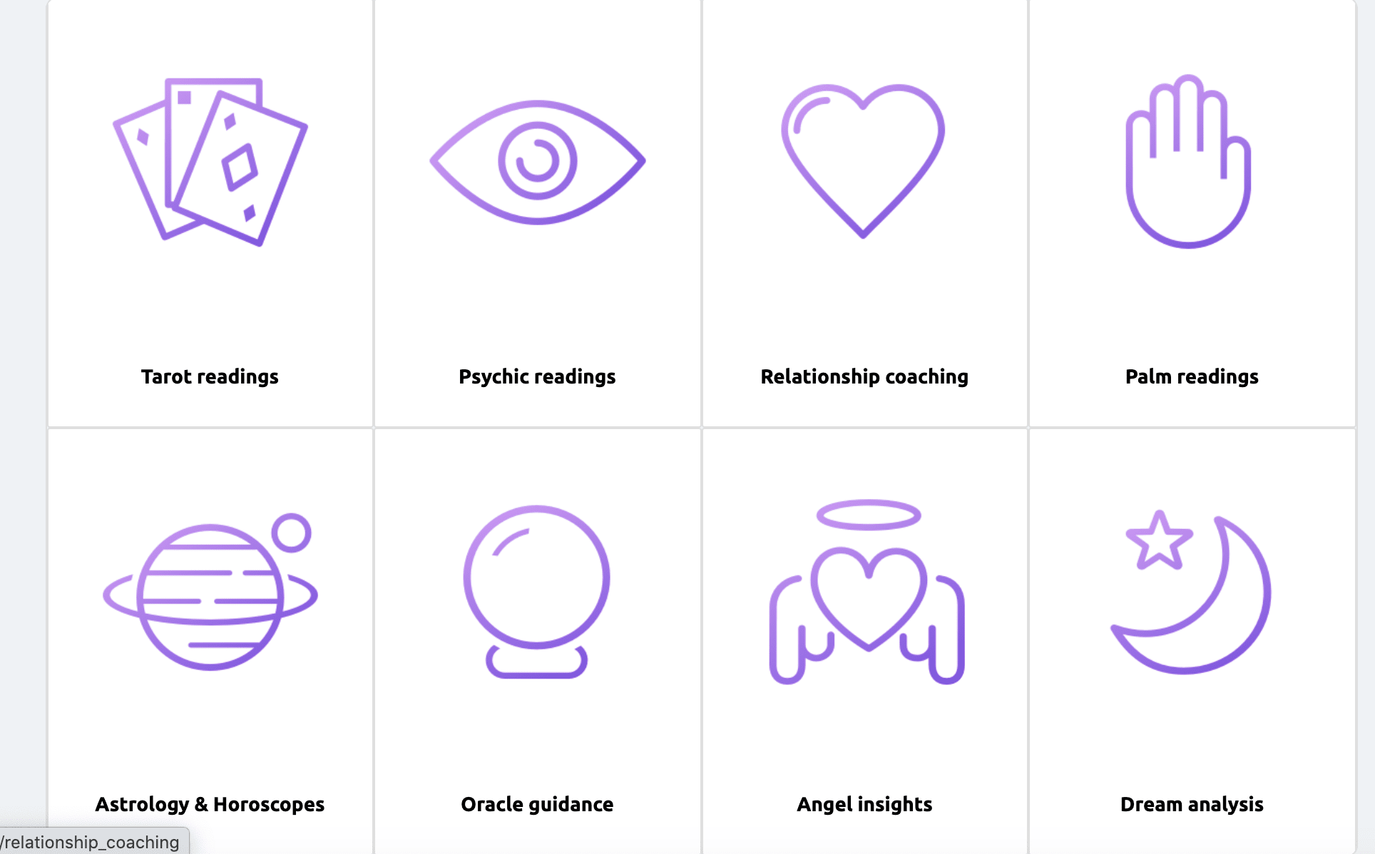 types of readings available at Purple Garden