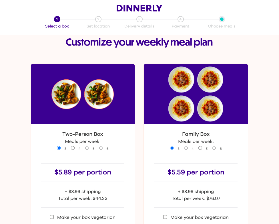 Dinnerly's customizable options
