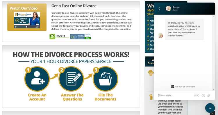 MyDivorcePapers live chat support