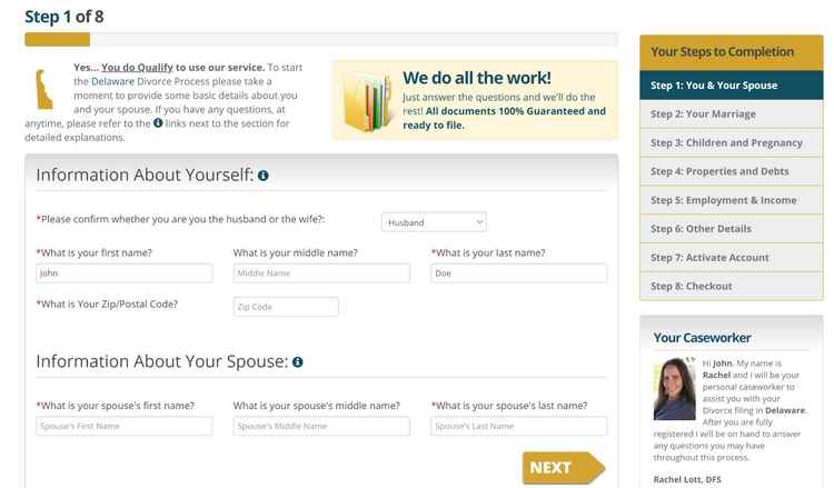 MyDivorcePapers questionnaire