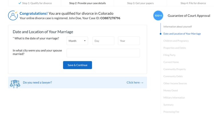 OnlineDivorce.com questionnaire