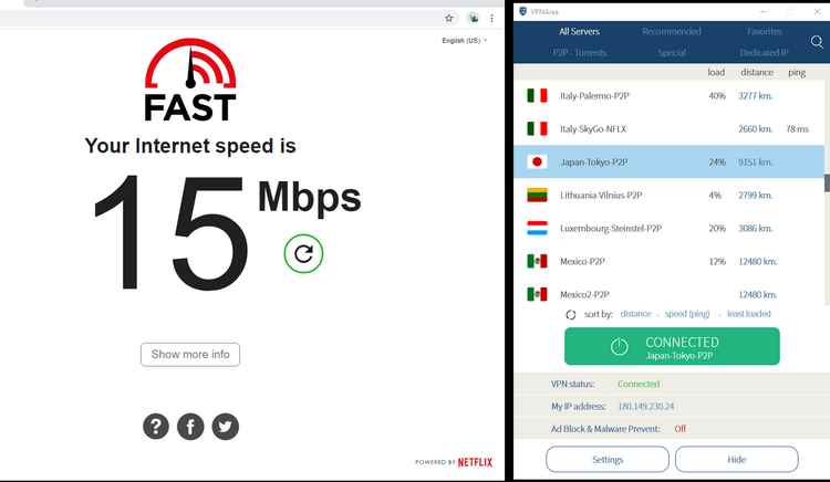 VPN Area speed test