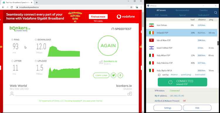 VPN Area speed test