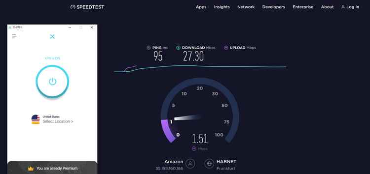X VPN speed test