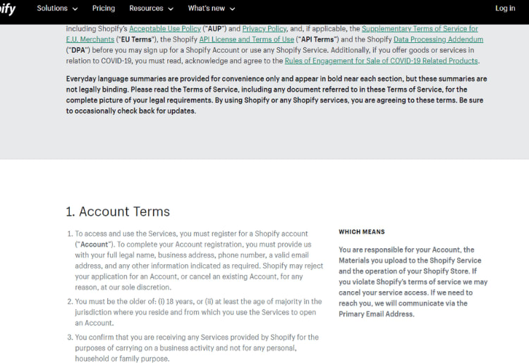 Shopify Terms of Service