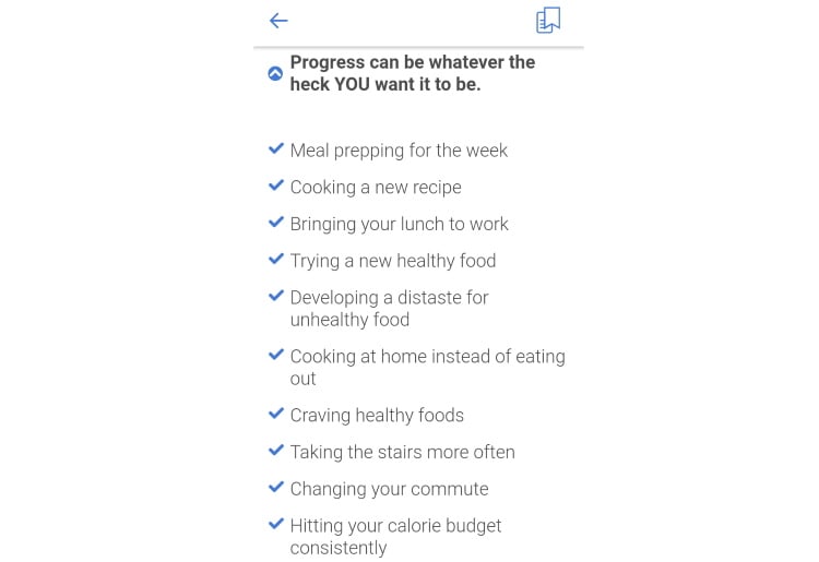 Noom's personalized progress