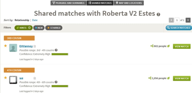 Shared matches sample from AncestryDNA Shared matches sample from AncestryDNA