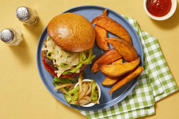 Smothered pepper jack burgers