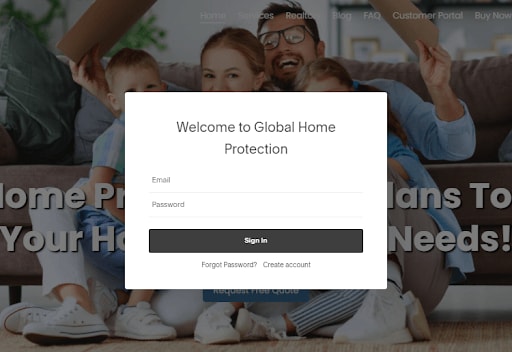 Global Home Protection sign in page