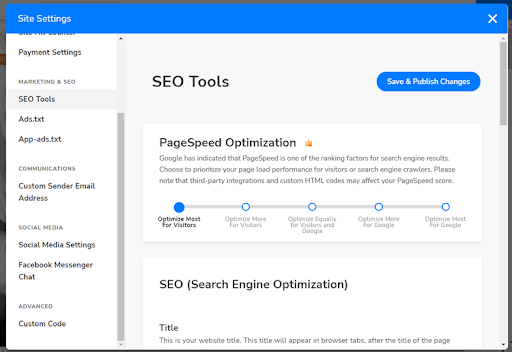 Captura de tela das ferramentas de SEO do Website.com