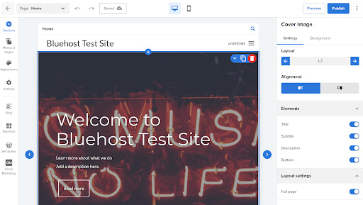 Screenshot of Bluehost's website creator