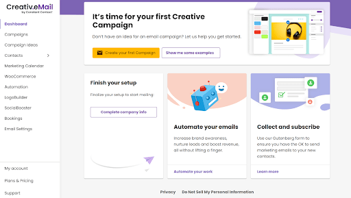 Screenshot of Creative eMail dashboard