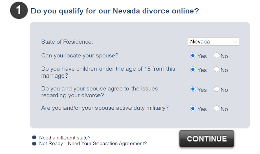 3 Step Divorce qualification questionairre