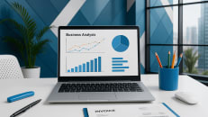 a laptop computer sitting on top of a white desk