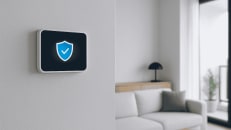 a white couch sitting next to a white wall