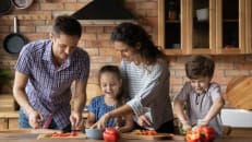 A family cooking dinner together