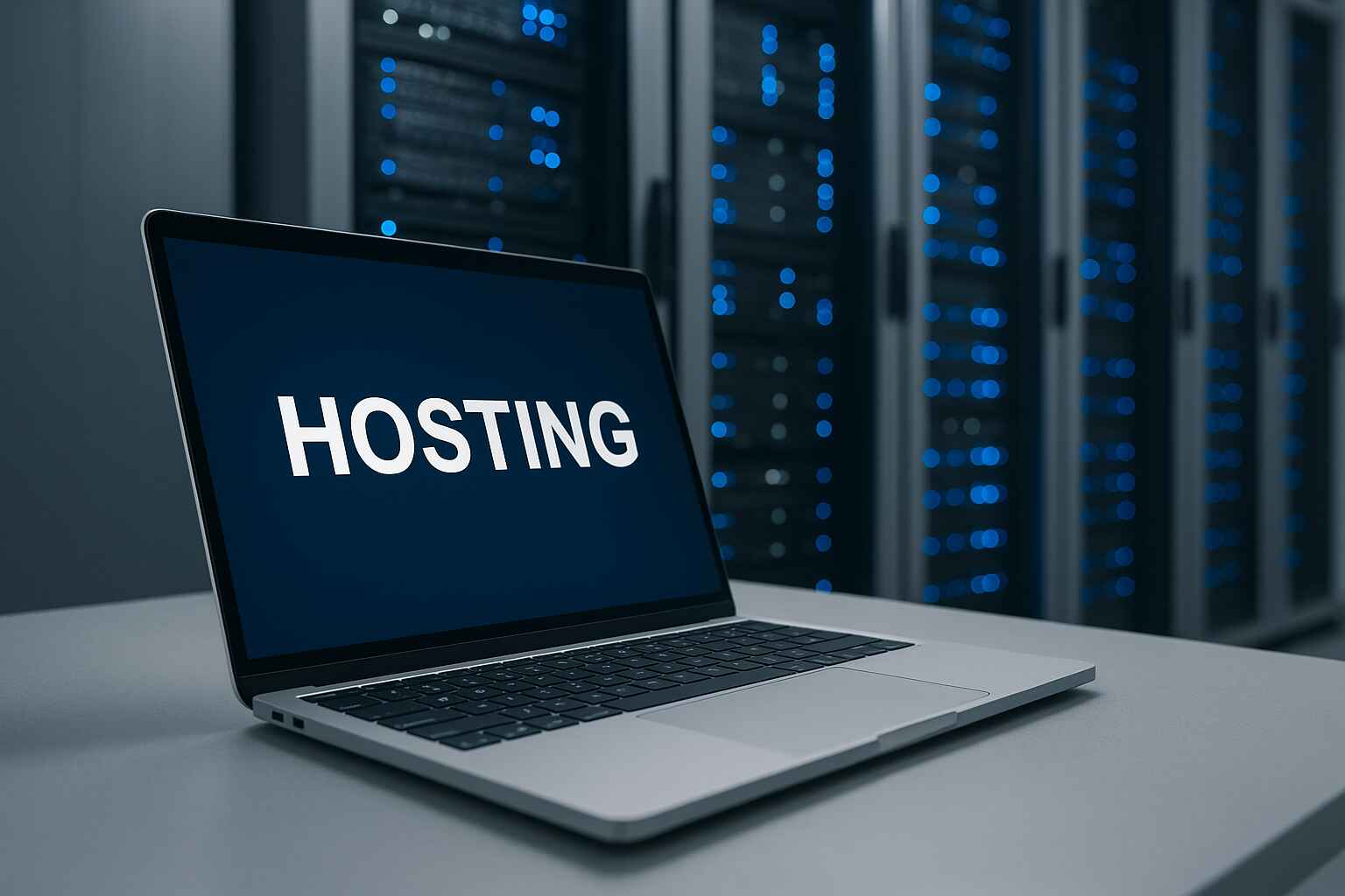 a laptop with the word hosting on the screen