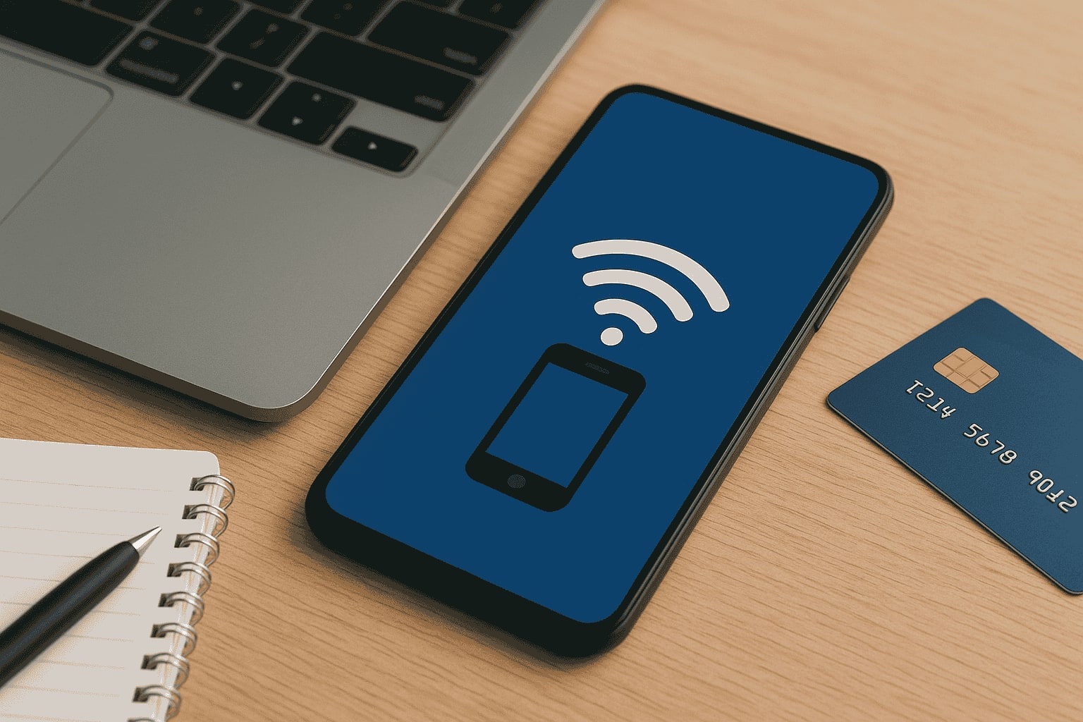 a cell phone sitting on top of a table next to a laptop