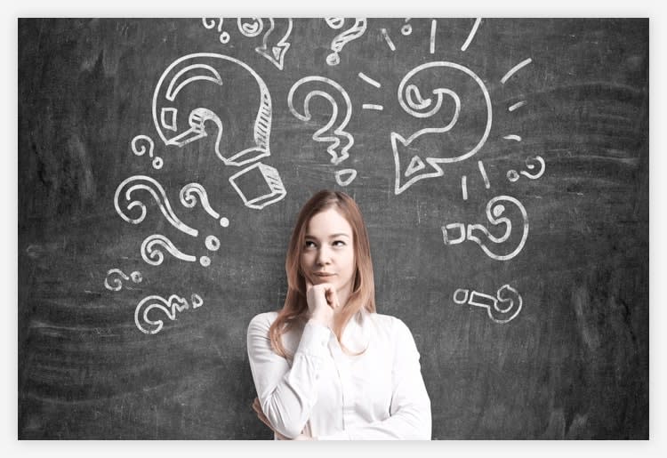 Question marks and woman