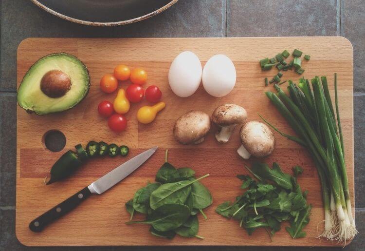 chopped food on a cutting board